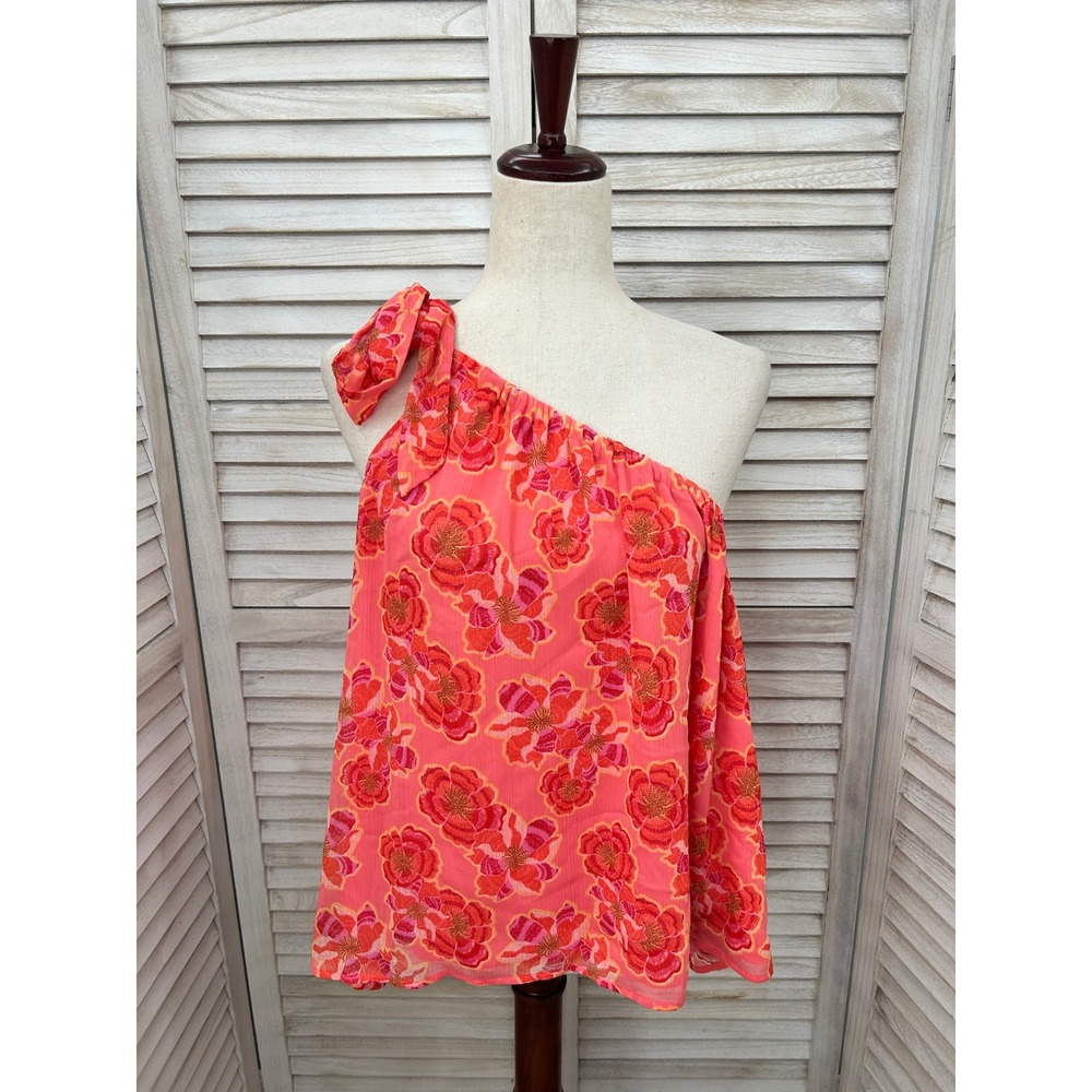 NEW LOFT One Shoulder Top XL Pink Floral Boho Resort Tropical Blouse Colorful